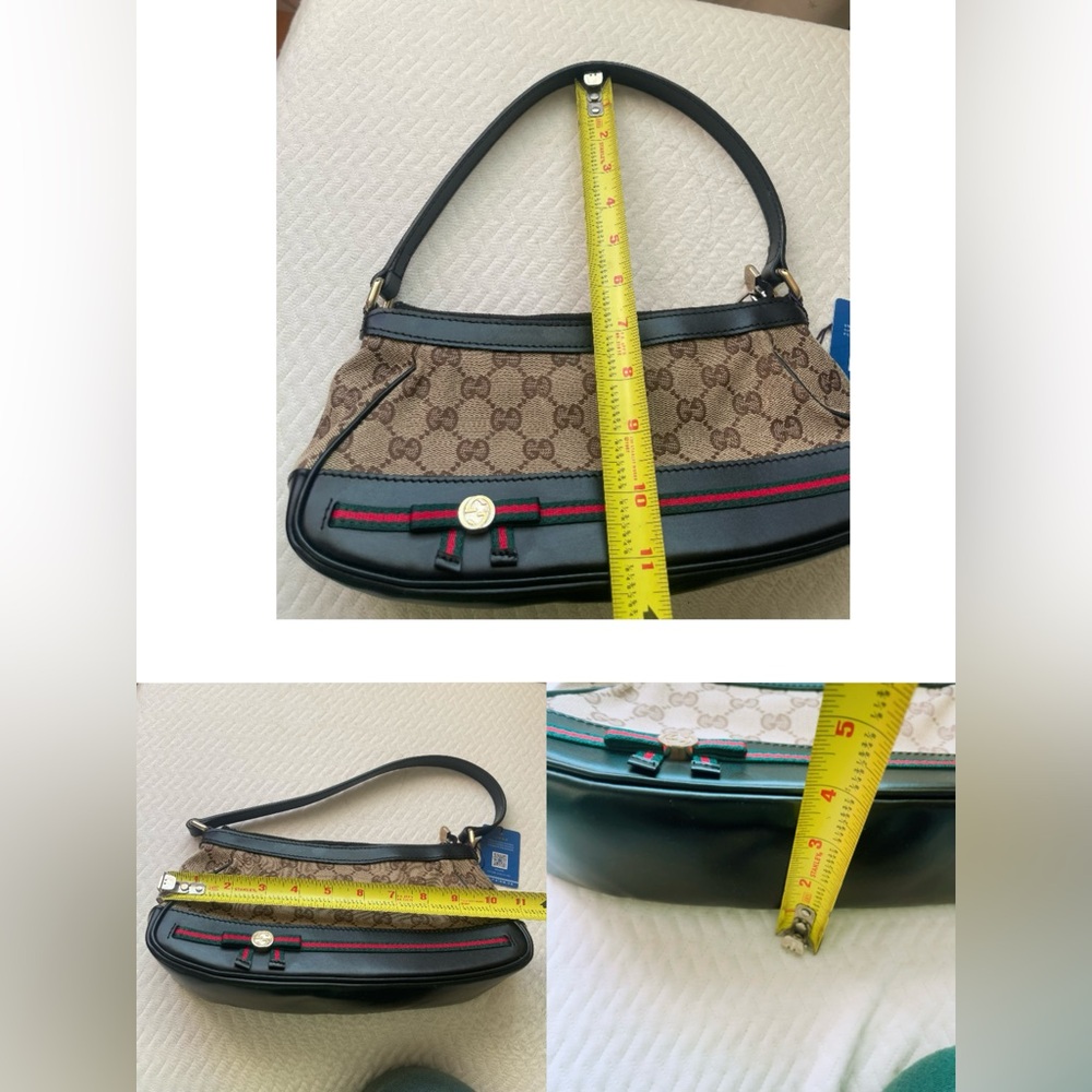 Gucci Mayfair Small Bow shoulder bag Original GG canvas with black leather Trim - Picture 12 of 15